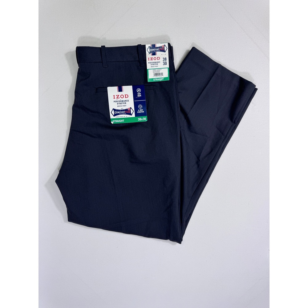 IZOD Mens Performance Stretch Dress Pants Grey Straight Fit 38x30 (38x29) NEW